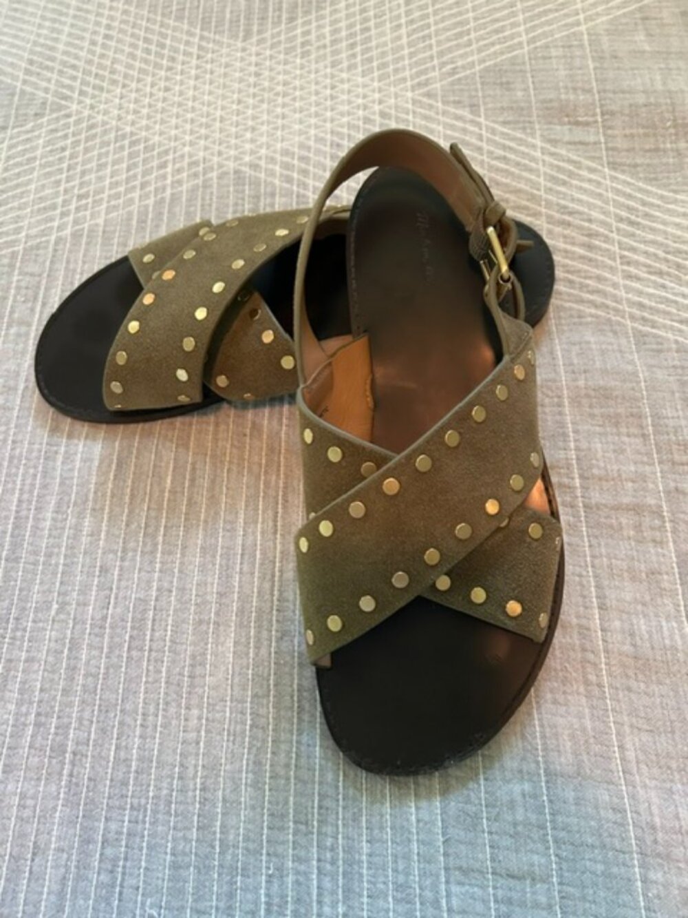 Madewell Suede Crossover Sandal, Olive Green, Size 9 - Picture 2 of 8